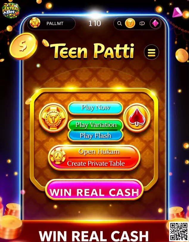 Mesa digital de Teen Patti com cartas e interface de jogo